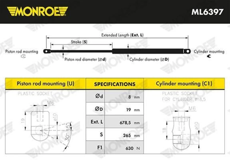 Image of MONROE Tailgate strut MONROE ML6397