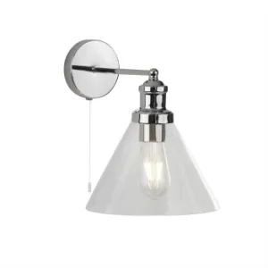 image of Pyramid 1 Light Wall Chrome, Glass Shade, E27