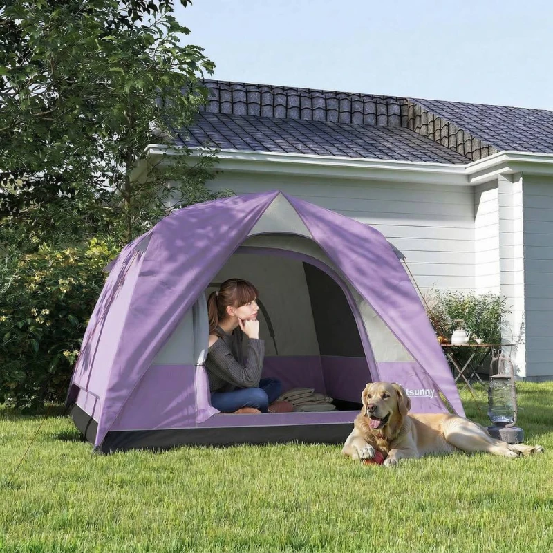 Image of OUTSUNNY 3-4 Person Camping Tent, Waterproof Tent, Purple Purple Unisex