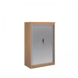 image of Systems horizontal tambour door cupboard 1600mm high - beech