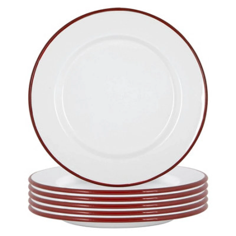 Image of Argon Tableware White Enamel Dinner Plates - 25.5Cm - Red - Pack Of 6