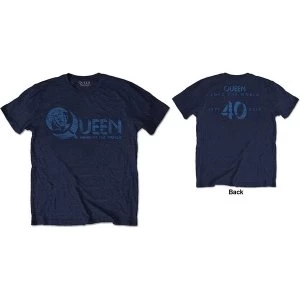 Image of Queen - News of the World 40th Vintage Logo Unisex Large T-Shirt - Blue
