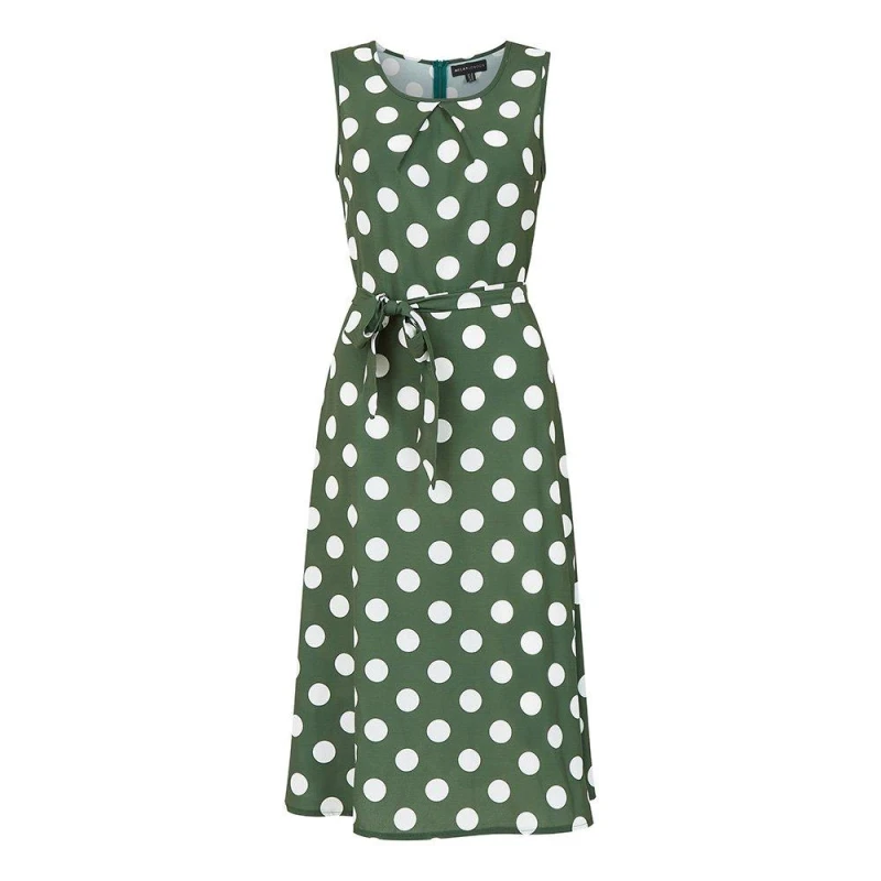 Image of Mela London Mela London Green Polka Dot Sleeveless Midi Dress Green 8