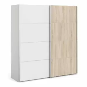 image of Verona Sliding Wardrobe 180Cm In White With White And Oak Effect Doors With 2 Shelves