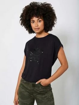 Image of Mint Velvet Animal Sequin Star T-Shirt - Black Size M Women