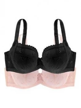 image of Dorina Rena 2 Pack Non Padded Bra - Black/Soft Pink