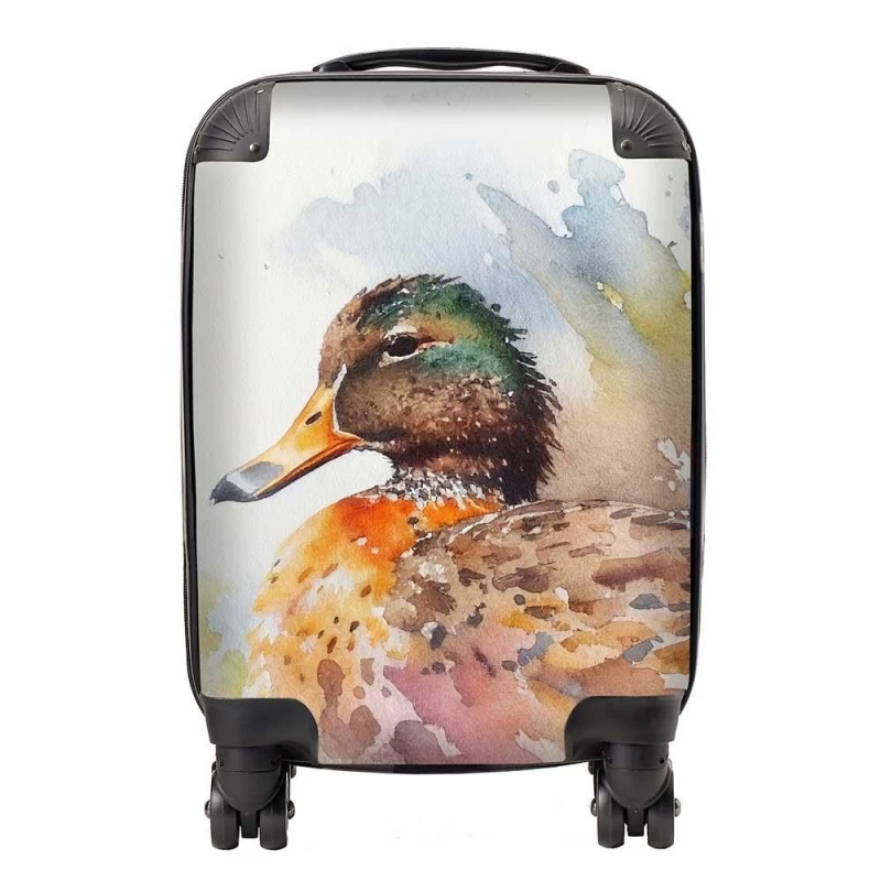 Image of Warren Reed - Designer Mallard Watercolour Suitcase in Brown Size: Large Brown Unisex Large