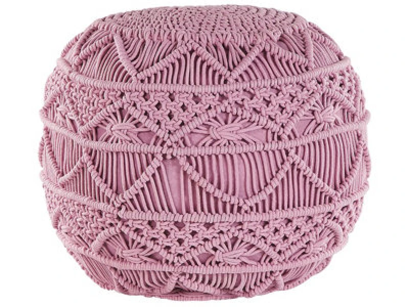 Image of Beliani Pouffe Macrame Kayseri Cotton Pink