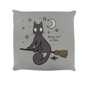 Image of Spooky Cat Going For A Ride Filled Cushion (One Size) (Grey)