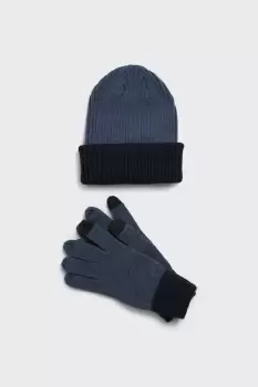 Image of Contrast Cuff Gloves And Beanie Set