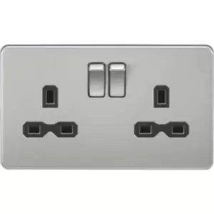 Image of MLA Knightsbridge 13A 2 Gang DP Socket Brushed Chrome W/Black Insert - SFR9000BC