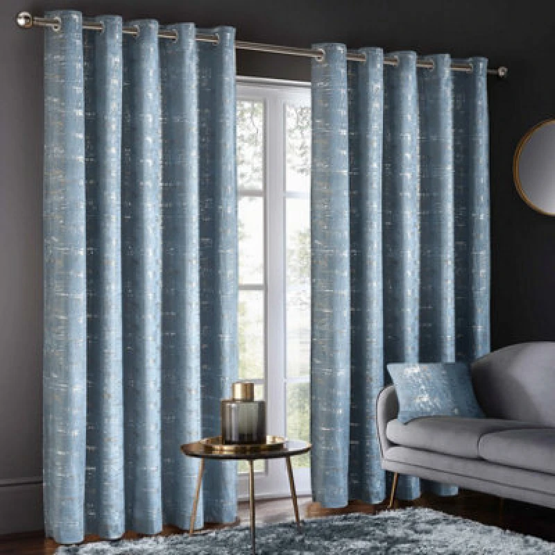 Image of Intimates Luxury Velvet Curtains Ready Made Ring Top Metallic Shimmer Drapes For Living Room, Bedroom - Machine Washable - Blue