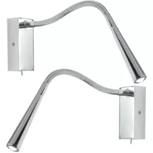 Image of 2 Pack - Adjustable LED Wall Light Warm White Chrome Flexible Bedside Lamp