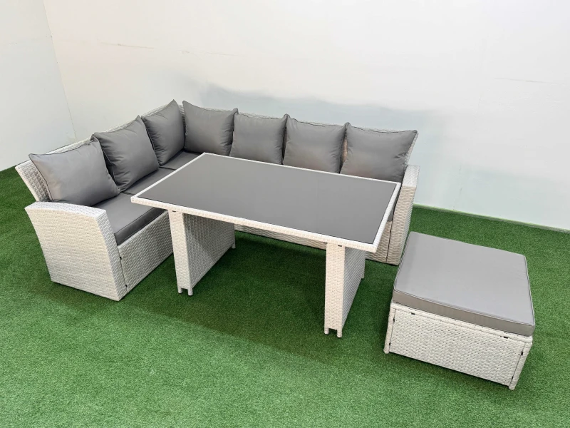 Image of Fimous 7 Seater Wicker Rattan Corner Sofa Sets with Big Footstool Light Grey Light Grey Unisex