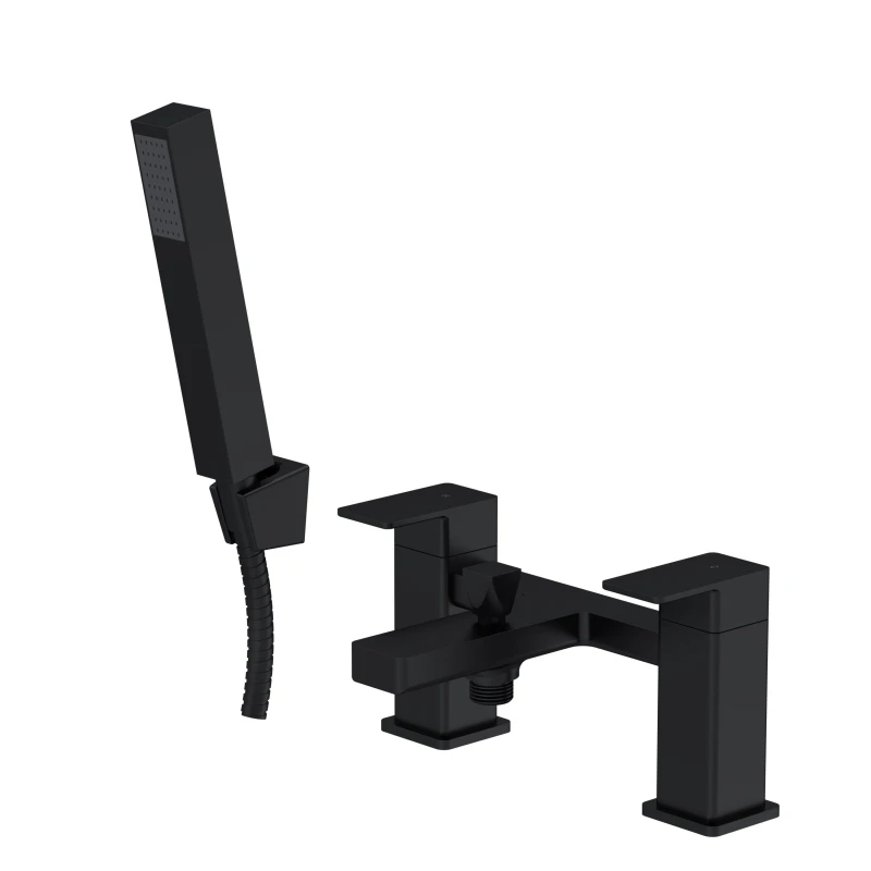 Image of BALTERLEY Square Bath Shower Mixer Tap with Shower Kit - Matt Black Balterley BTC404