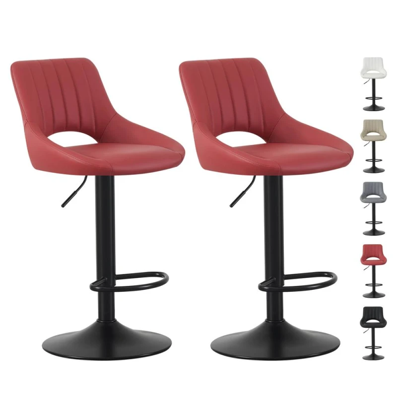 Image of MCC Direct Set of 2 Height Adjustable Kitchen Bar Stool Breakfast Chairs with Footrest - Stacey in Red Red Unisex