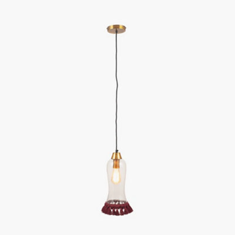 Image of Pacific Lifestyle Dita Clear Organic Glass And Red Tassel Pendant
