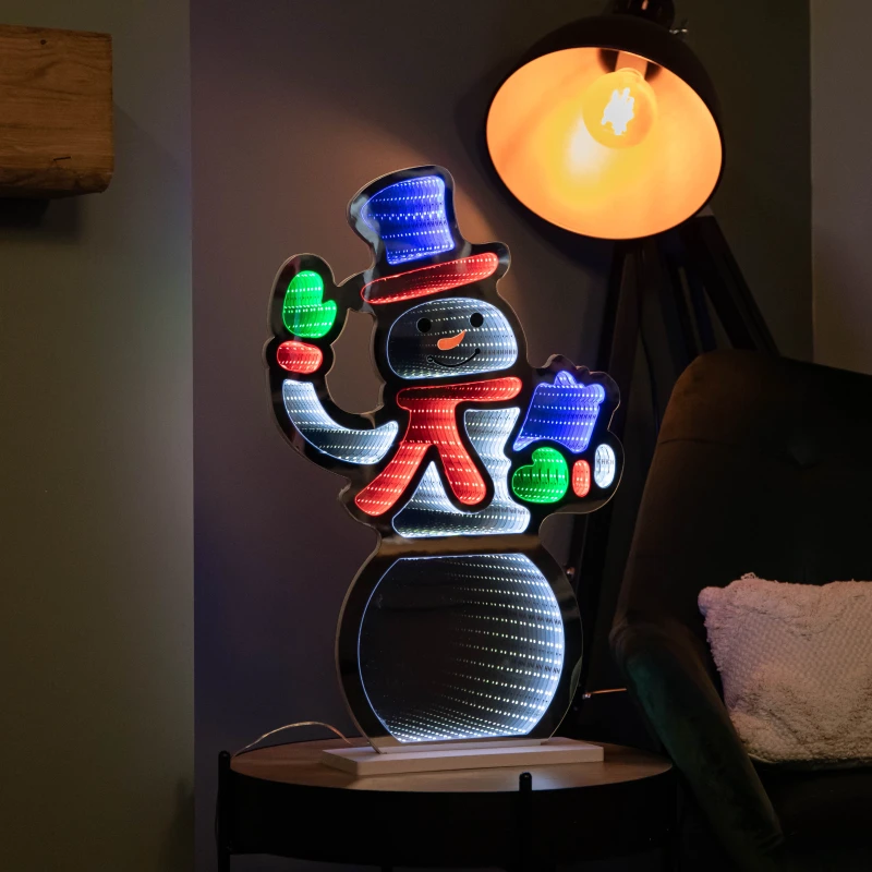 Image of 60cm Infinity Light up Standing Snowman Christmas Decoration with Multi-Coloured LEDs on Base