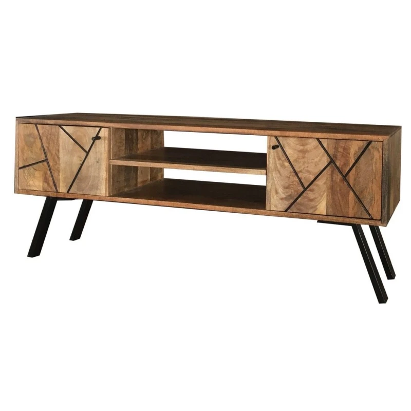 Image of Jaipur Furniture Ltd Amar Plasma TV Unit- Iron Base - Mango Wood/Iron - L35 x W118 x H46cm - Light Finish - Assembly Required in Brown Brown Unisex