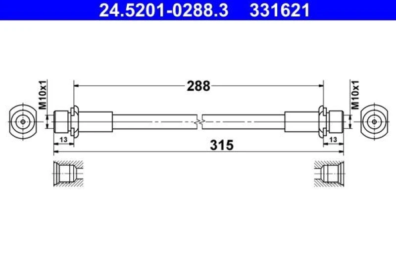 Image of ATE 24.5201-0288.3 Brake Hose Brake Hose (83)