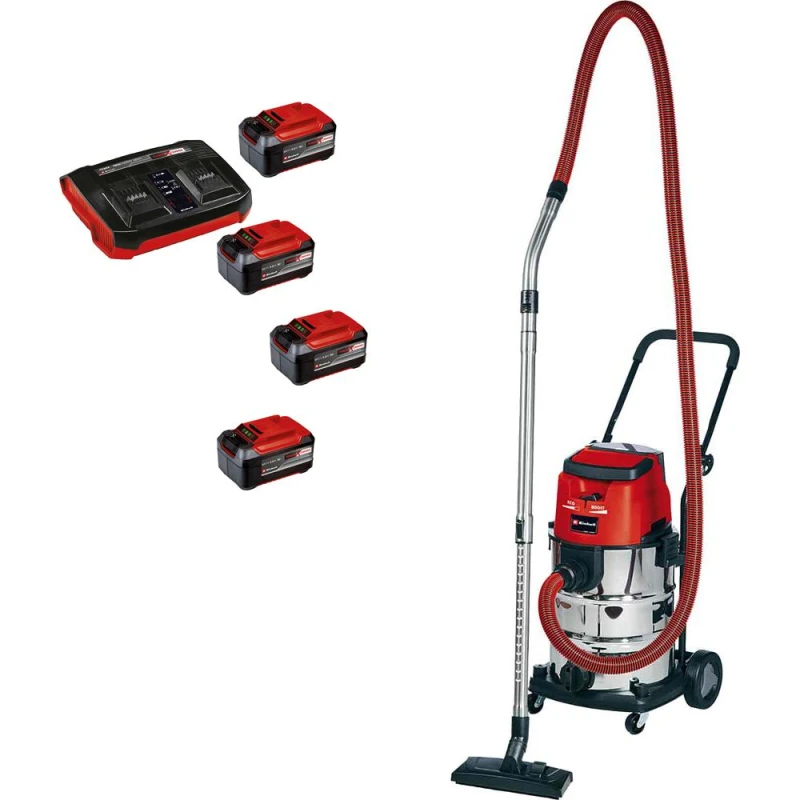 Image of Einhell TE-VC 36/30 Li S 36v Cordless Stainless Steel Wet & Dry Vacuum Cleaner 30L 4 x 5.2ah Li-ion Twin or Dual Battery Charger TE-VC 36/30 Li S