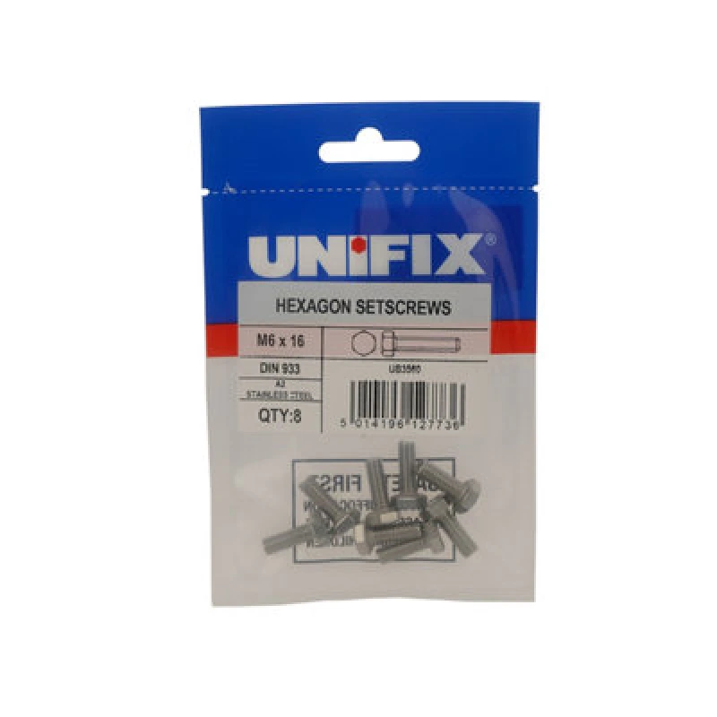 Image of Unifix A2-304 St/st Hexagon Setscrews M6 X 20 - Ubssmhs06 020