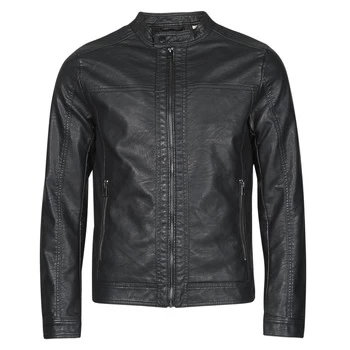Image of Jack Jones JJEWARNER mens Leather jacket in Black - Sizes XXL,S,M,L,XL
