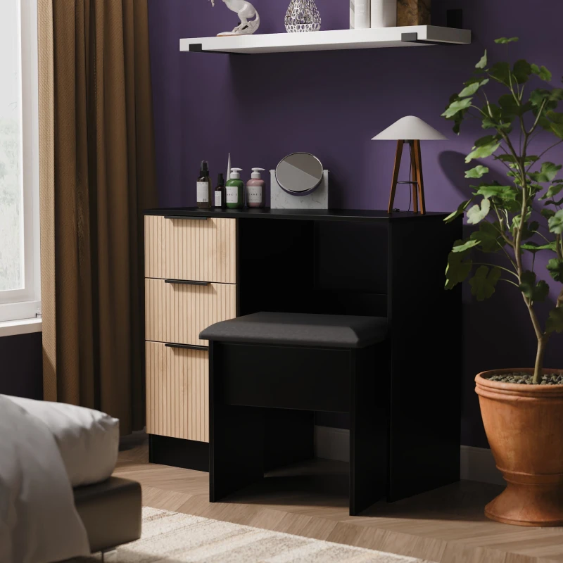 Image of Welcome Furniture Ready Assembled Java 3 Drawer Vanity, Black JAV031SEBK