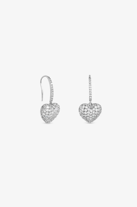 Image of Jon Richard Womens Rhodium Plated Pave Heart Drop Earrings in Silver Silver Female One Size