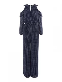 Image of Michael Kors Simple dot cold shoulder jumpsuit Blue