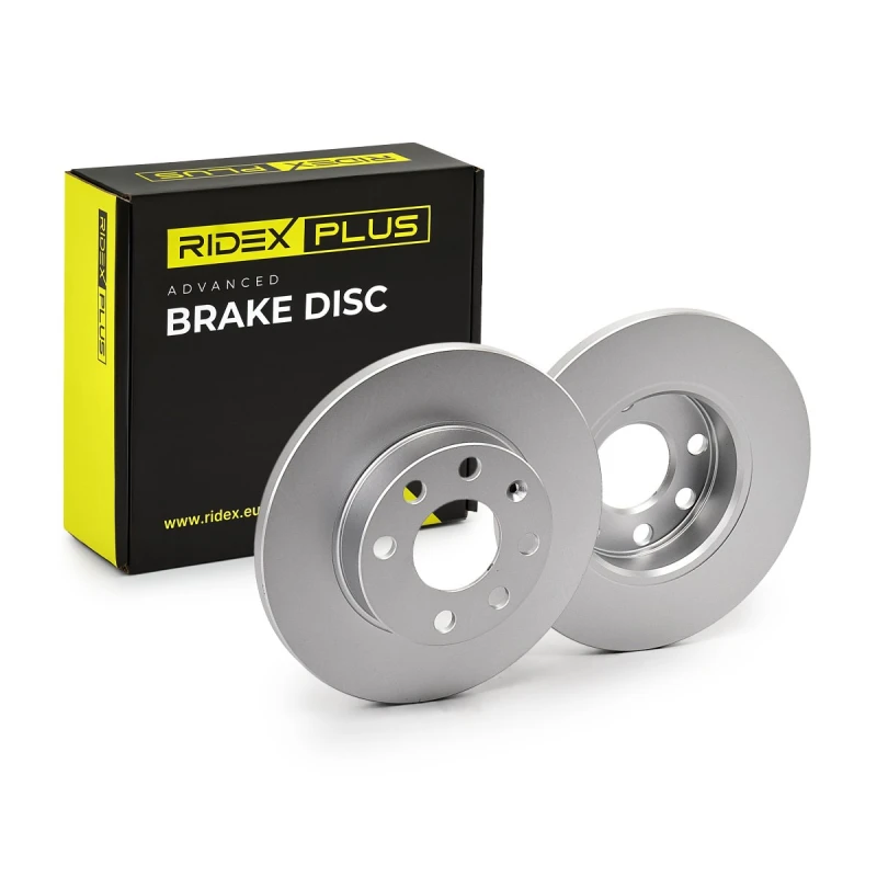 Image of RIDEX PLUS 82B1048P Brake disc Front Axle, solid, Grey Cast Iron, Coated, with bolts/screws Grey Cast Iron Brake Disc (82)
