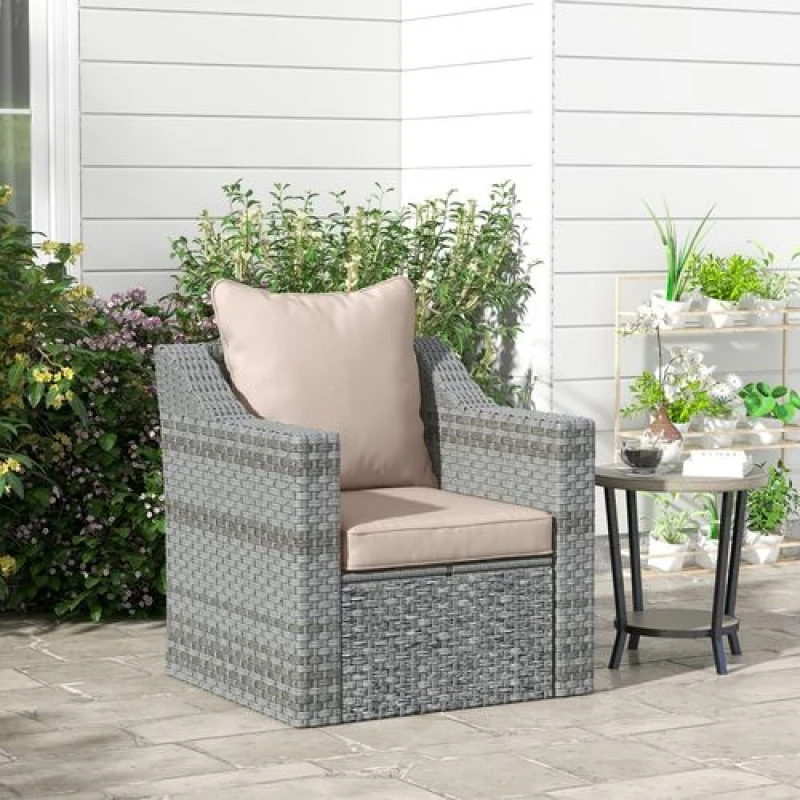 Image of Outsunny One Piece Outdoor Back and Seat Cushion for Garden, Beige, Cream 84G-236V70BG