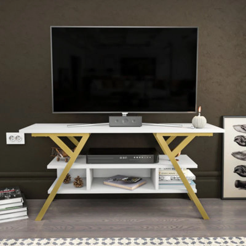 Image of Decorotika Minerva TV Stand TV Unit For Tv's Up To 55" Gold And Anthracite