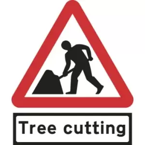 Image of Road Works & Tree Cutting Supp Plate - Classic Roll Up Traffic Sign (600MM Triangle