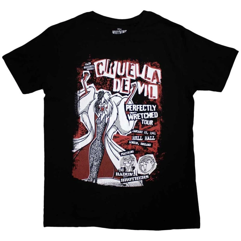 Image of Disney 101 Dalmatians Cruella Tour T Shirt Black unisex