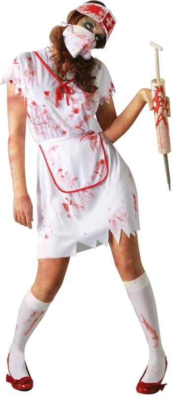 Image of Fiestas Guirca Fancy Dress Adult Zombie Nurse in Red Size: Large Red Unisex L