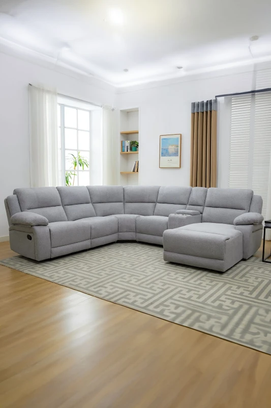 Image of More4Homes Dublin 5 Seater Fabric Corner Recliner Sofa Light Grey
