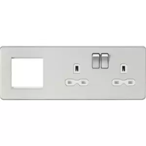 image of Knightsbridge - Screwless 13A 2G dp Socket + 2G Modular Combination Plate - Brushed Chrome 230V IP20