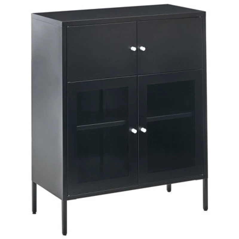 Image of Beliani Glass Display Sideboard Esholt Metal 80 Cm Black