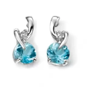 image of Elements 9ct White Gold Blue Topaz And Diamond Earring GE994T