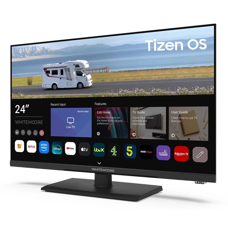 Image of Whitemoore 24” 12V/24V Smart TV – Tizen OS, WiFi, Freeview, Netflix, Prime, Airplay, HDMI/USB, for Caravan/Truck/Boat, 3-Year Warranty