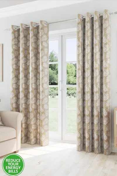 Image of Oakland Leaf Pattern, Thermal, Room Darkening Pair of Curtains with Eyelet Top