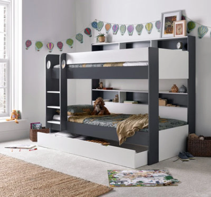Image of Bedmaster Bedmaster Olly Storage Bunk Bed With Drawer With Spring Mattresses in Grey Size: Single Grey Single Unisex 0764283926661