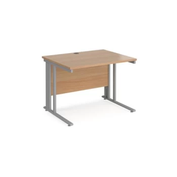Image of Office Desk 1000mm Rectangular Desk With Cable Managed Leg Beech Tops With Silver Frames 800mm Depth Maestro 25