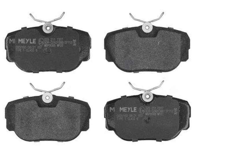 Image of MEYLE 025 211 7317 Brake pad set Front Axle, prepared for wear warning indicator, Original Quality, with anti-squeak plate Brake Pad Set,disc brake (