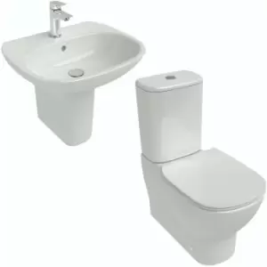 Image of Ideal Standard - Tesi back to wall cloakroom suite with semi pedestal basin 550mm - White