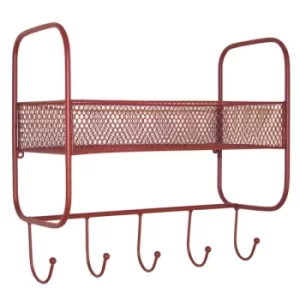 Image of Geko Mesh Wall Shelf With 5 Hooks Red