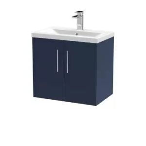 image of Hudson Reed Juno 600mm Wall Hung 2 Door Vanity & Mid-Edge Basin - Electric Blue