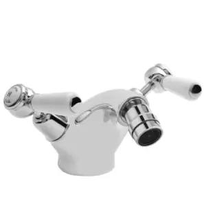 Topaz Dome Collar Bidet Mixer Tap with Waste Lever Handle - White/Chrome - Hudson Reed