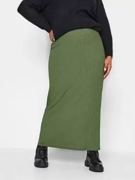 Image of Yours Yours Rib Skirt Khaki, Green, Size 30-32, Women